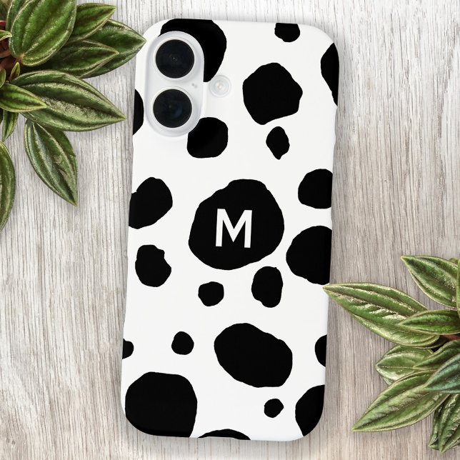 Coques Case-Mate iPhone Vache amusante Imprimer noir et blanc Monogramme i (Fun monogram initial personalized cow print cell phone case)