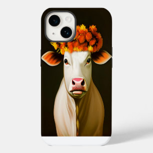 Coque Case-Mate iPhone Vache blanche avec portrait de couronne florale d'