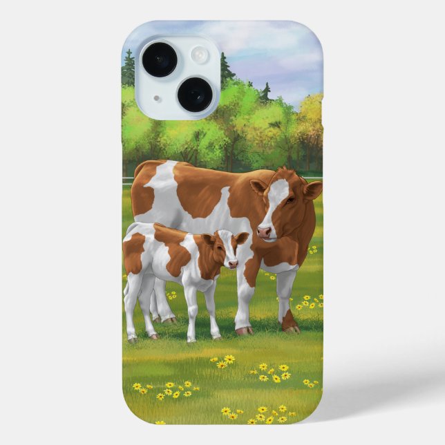 Coques Case-Mate iPhone Vache de Guernesey et veau mignon dans les pâturag (Verso)