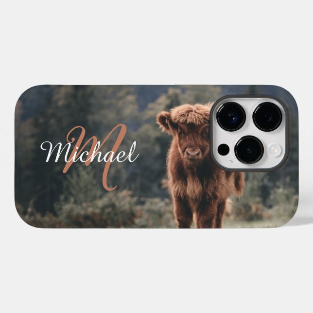 Coques Case-Mate iPhone Vache de Highland calvaire herbe d'automne monogra (Verso (horizontal))