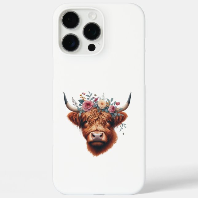 Coques Case-Mate iPhone Vache des hautes terres mignonne, florale/printani (Verso)