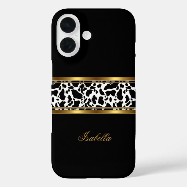 Coques Case-Mate iPhone Vache élégante de classe or noir blanc (Verso)