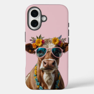 Coque Pour iPhone 16 Vache gaie avec lunettes de soleil