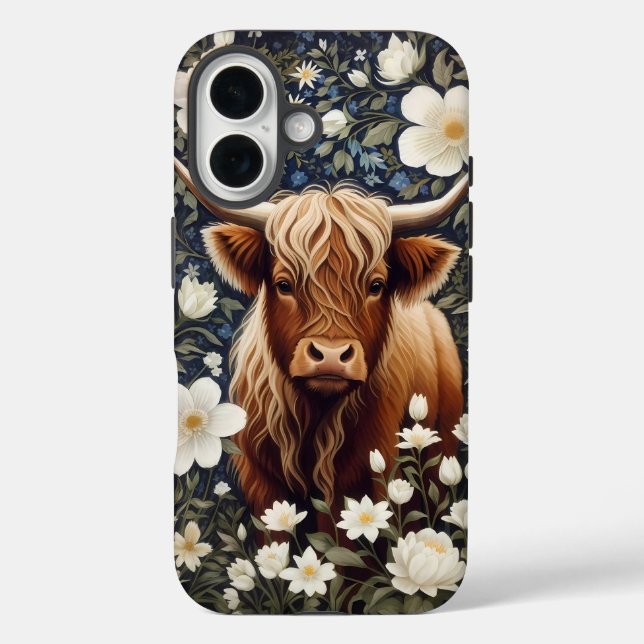 Coques Case-Mate iPhone Vache Highland Élégant Blanc Floral (Verso)