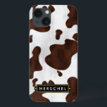 Coques Pour iPhone Vachette Faux Cuir Occidental Repéré Personnalisé<br><div class="desc">Que vous soyez un éleveur, un cowboy / cowgirl ou juste quelqu'un qui aime les vieux thèmes américains de l'ouest, ce boîtier téléphonique Samsung motif tacheté brun et blanc cache-vache est parfait pour correspondre à votre style occidental. Le graphique poster de animal est fait pour ressembler à la fourrure /...</div>