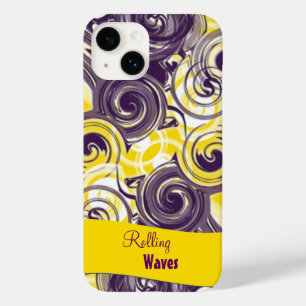 Coque Pour iPhone 14 Vague à rouleaux Abstraite en violet et jaune