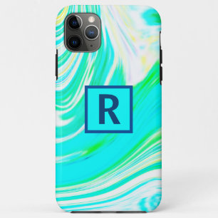 Case-Mate iPhone Case Vague Abstrait Monogramme Initiales Cool bleu vert