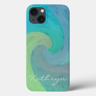 Etui iPhone 13 Vague aquarelle turquoise vert Art personnalisé
