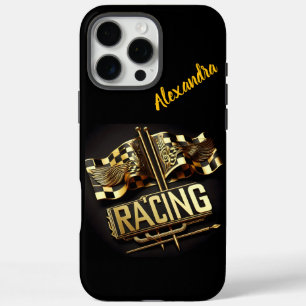 Coque iPhone 16 Pro Max Vague de drapeaux de course à la ligne d'arrivée