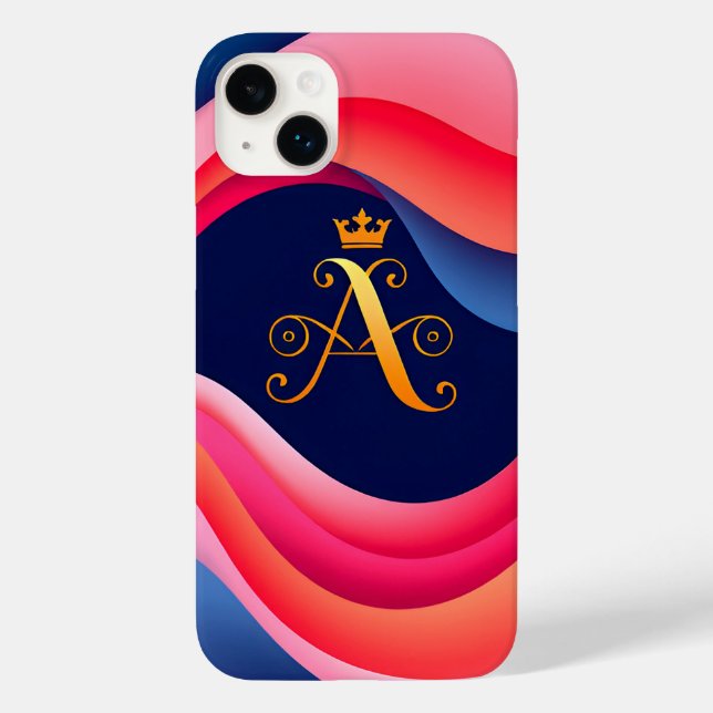 Coques Case-Mate iPhone Vagues abstraites avec initiale dorée stylisée (Verso)
