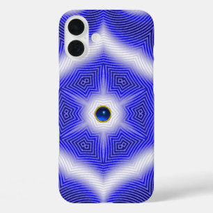 COQUE POUR iPhone 16 PLUS VAGUES ABSTRAITES, ÉTOILES BLEUES ET PIERRE SAPPHI
