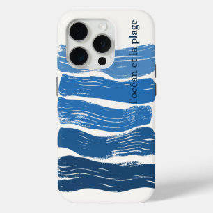 Coque Case-Mate iPhone Vagues d'art minimaliste dans un dégradé bleu, la