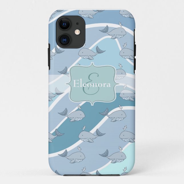 Coques Case-Mate iPhone Vagues de bleu, motif sans couture de baleine (Dos)