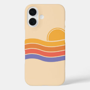 Coque Pour iPhone 16 Vagues de coucher de soleil rétro