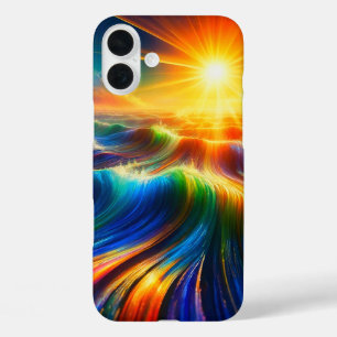 Coque Pour iPhone 16 Plus Vagues de l'océan arc-en-ciel