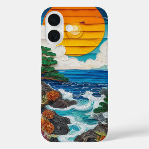 Coque Pour iPhone 16 Vagues de l'océan au coucher du soleil