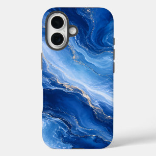 Coque Pour iPhone 16 Vagues de marbre bleu Luxe Abstrait