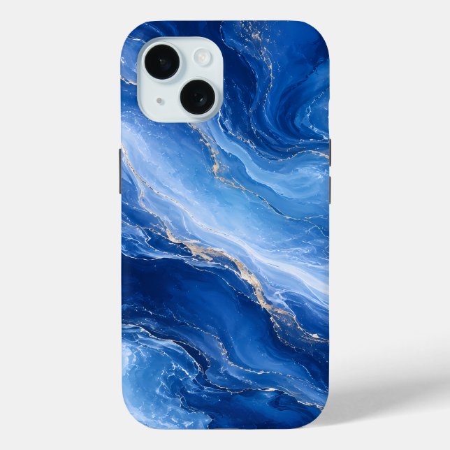 Coques Case-Mate iPhone Vagues de marbre bleu Luxe Abstrait (Verso)