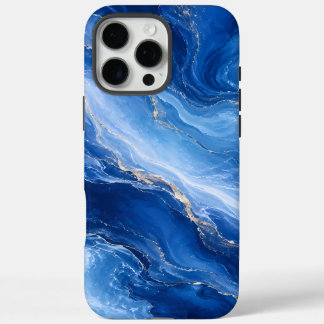 Coque iPhone 16 Pro Max Vagues de marbre bleu Luxe Abstrait