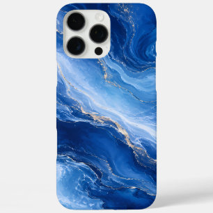 Coque iPhone 16 Pro Max Vagues de marbre bleu Luxe Abstrait