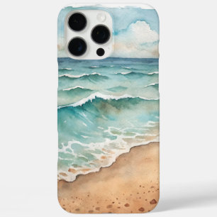 Coque iPhone 16 Pro Max Vagues de plage à l'aquarelle sereine - Vibrations
