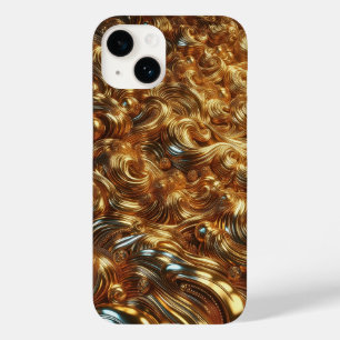 Coque Case-Mate iPhone Vagues d'Or Liquide 3D de Luxe et Perles Métalliqu