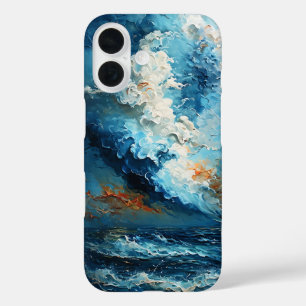 Coque Pour iPhone 16 Vagues et nuages océaniques Abstraits en bleu dyna