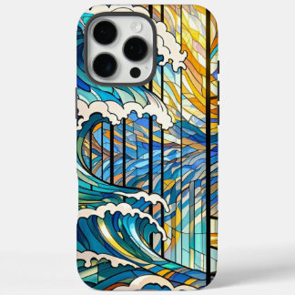 Coque iPhone 16 Pro Max Vagues et rayons du soleil Art en verre