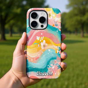 Coque iPhone 16 Pro Vagues florales Pastel