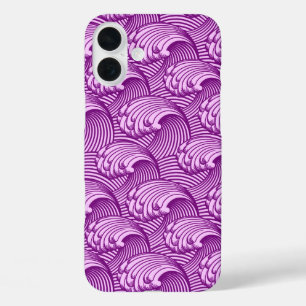 Coque Pour iPhone 16 Plus Vagues japonaises vintages, Twilight Purple et Lil