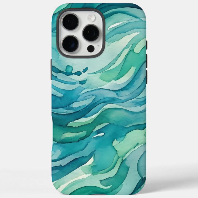 Coques Case-Mate iPhone Vagues océaniques à l'aquarelle sarcelle (Verso)