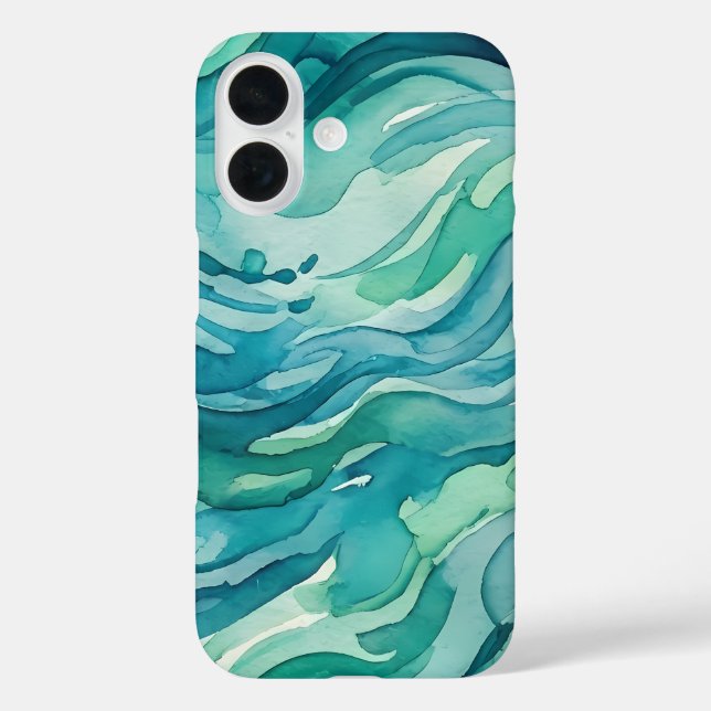 Coques Case-Mate iPhone Vagues océaniques à l'aquarelle sarcelle (Verso)