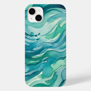 Coque Case-Mate iPhone Vagues océaniques à l'aquarelle sarcelle