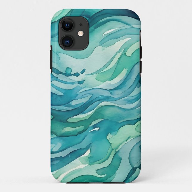 Coques Case-Mate iPhone Vagues océaniques à l'aquarelle sarcelle (Dos)