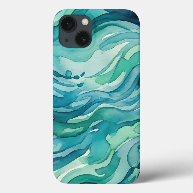 Coques Case-Mate iPhone Vagues océaniques à l'aquarelle sarcelle (Verso)