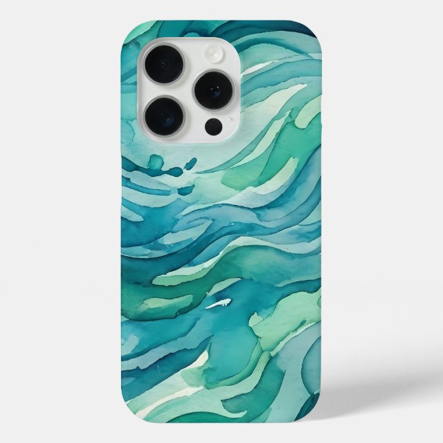 Coques Case-Mate iPhone Vagues océaniques à l'aquarelle sarcelle (Verso)