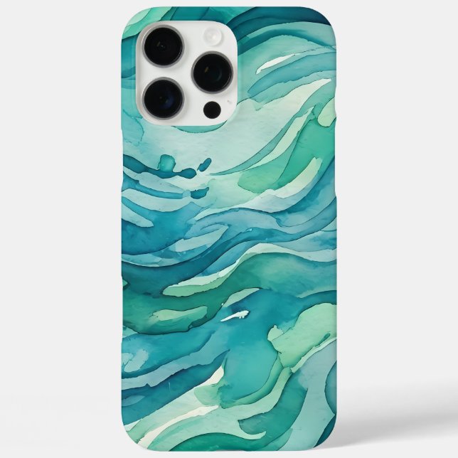 Coques Case-Mate iPhone Vagues océaniques à l'aquarelle sarcelle (Verso)