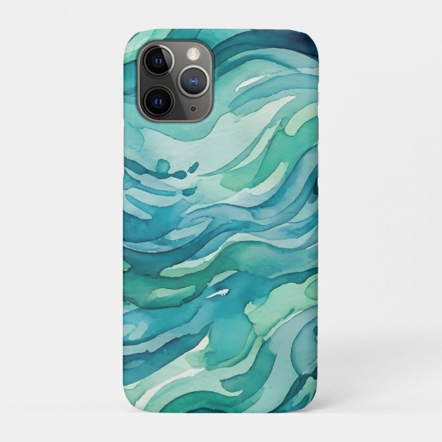 Coques Case-Mate iPhone Vagues océaniques à l'aquarelle sarcelle (Dos)