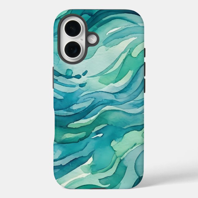 Coques Case-Mate iPhone Vagues océaniques à l'aquarelle sarcelle (Verso)
