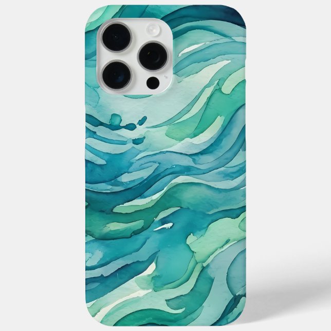 Coques Case-Mate iPhone Vagues océaniques à l'aquarelle sarcelle (Verso)