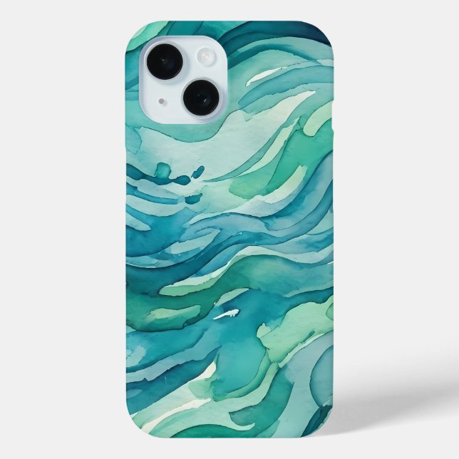 Coques Case-Mate iPhone Vagues océaniques à l'aquarelle sarcelle (Verso)