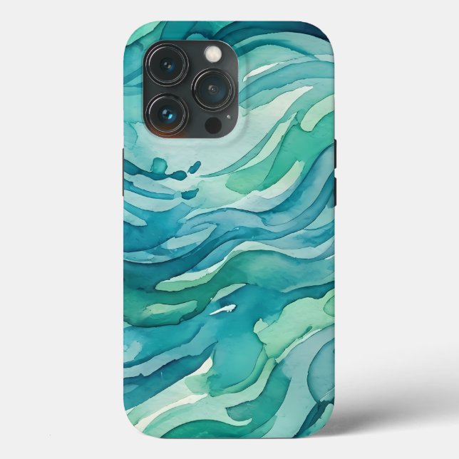 Coques Case-Mate iPhone Vagues océaniques à l'aquarelle sarcelle (Verso)