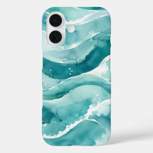 Coque Pour iPhone 16 Vagues océaniques abstraites aquarelle turquoise