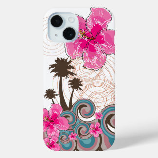 Coque Case-Mate iPhone Vagues tropicales Hibiscus roses chauds Plage Palm