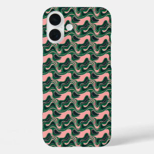 Coque Pour iPhone 16 Plus "Vagues vertes et roses joueuses"