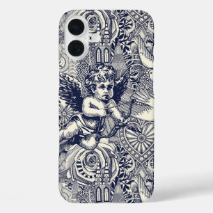 Coque Pour iPhone 16 Plus valentin maximaliste bleu marine perle