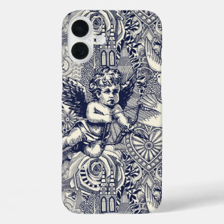 Coque Pour iPhone 16 Plus valentin maximaliste bleu marine perle