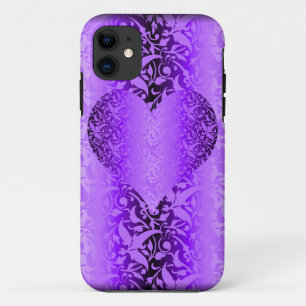 Coques Pour iPhone valentine de coeur pourpre de damassé