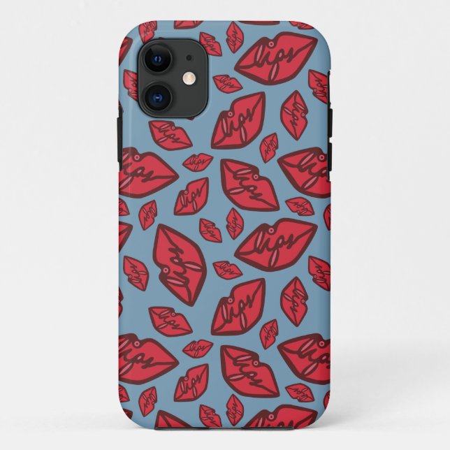 Coques Case-Mate iPhone Valentine’s Lips Blue and Red Motif (Dos)
