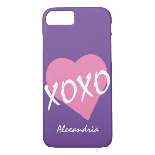 Case-Mate iPhone Case Valentine XOXO Baisers Hugs Coeur Rose Violet